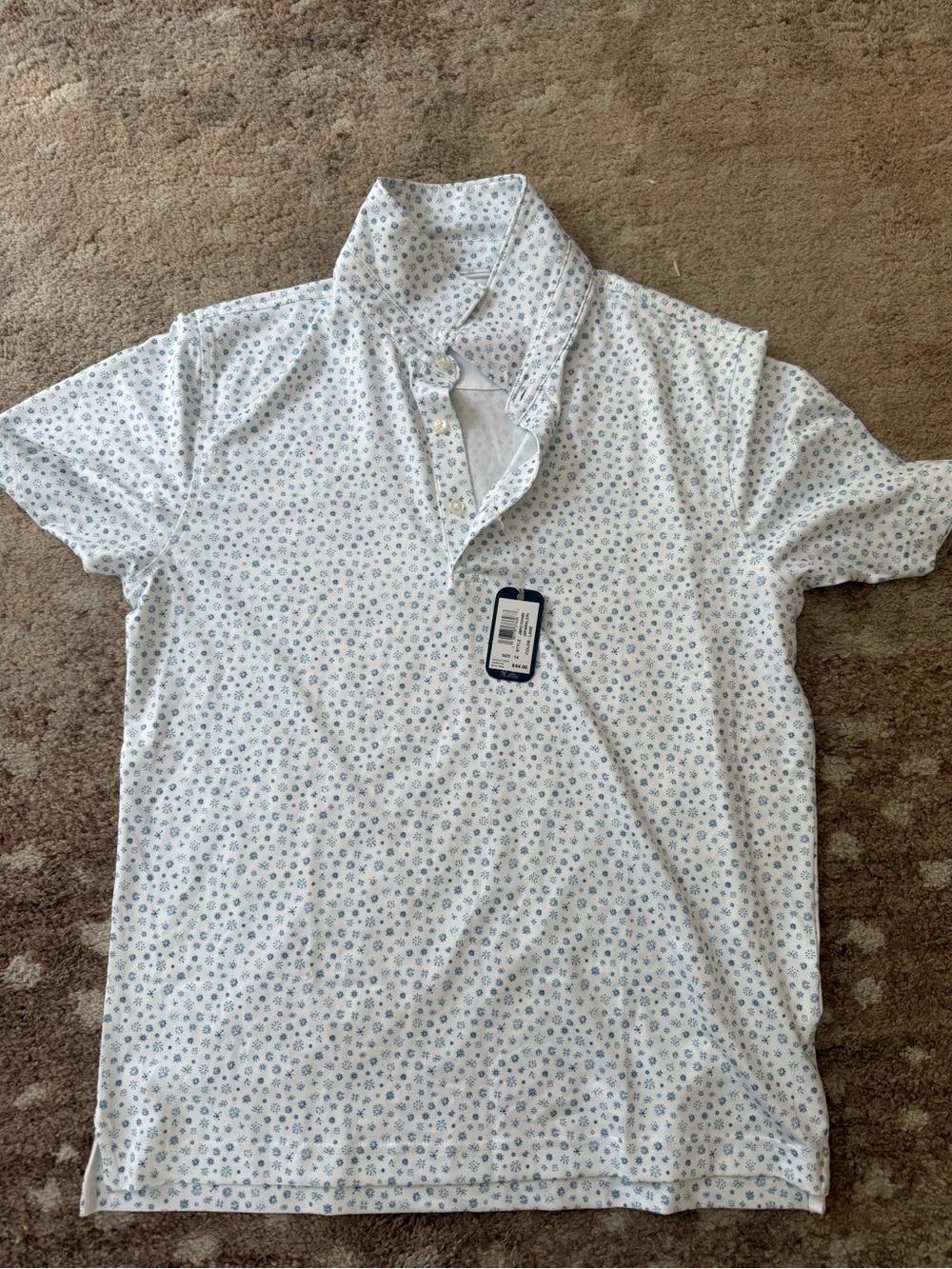 johnnie-O White Polo with Blue Micro Floral Print